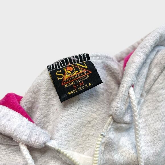 Vtg 80s Bahamas Color Block Hoodie Sweatshirt, USA S M, Talon Vacation Island - Picture 5 of 5